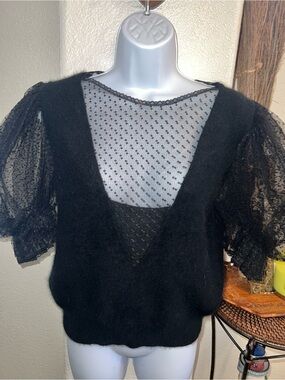 Exit Shops Black Knit Top with Lace Detail